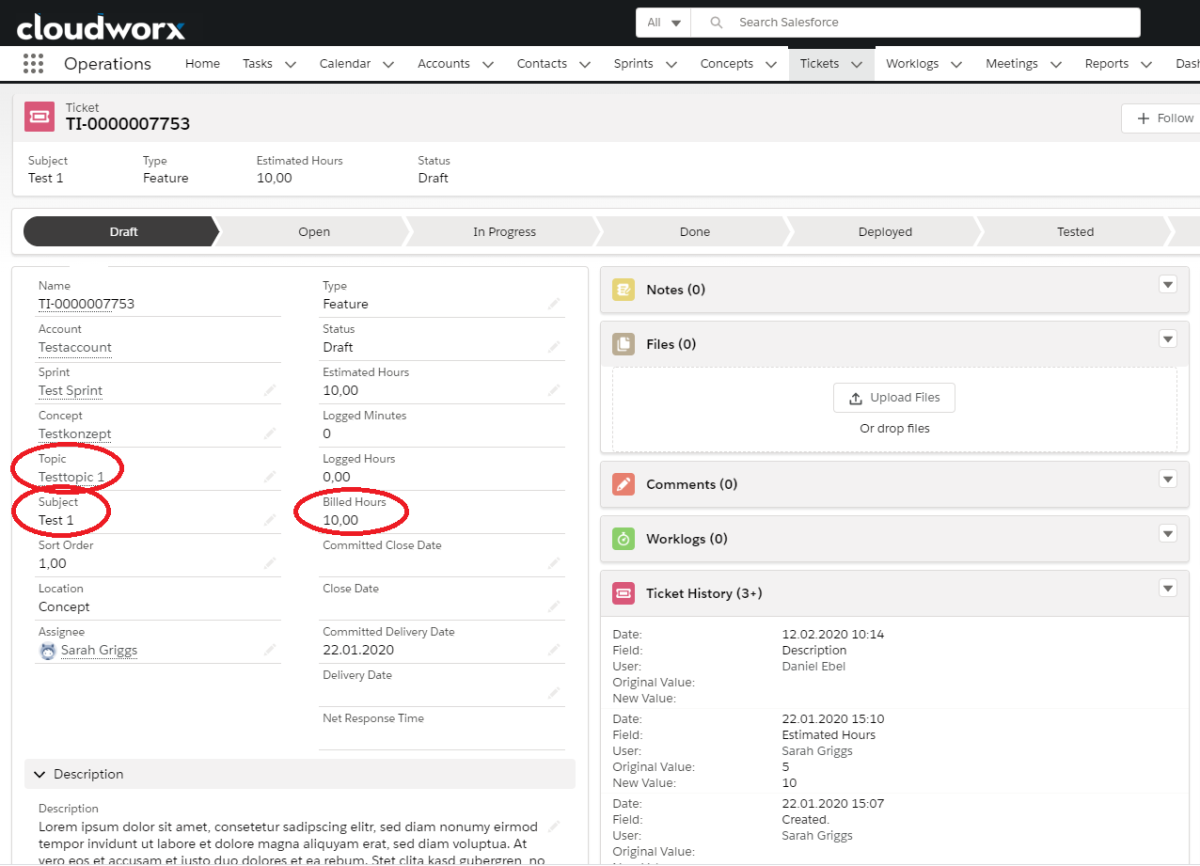 Ticket in Salesforce
